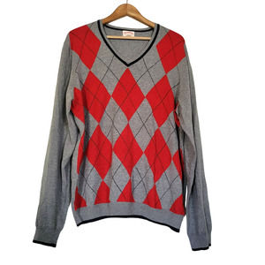 Brooks Brothers Red and Gray Argyle Crewneck Sweater